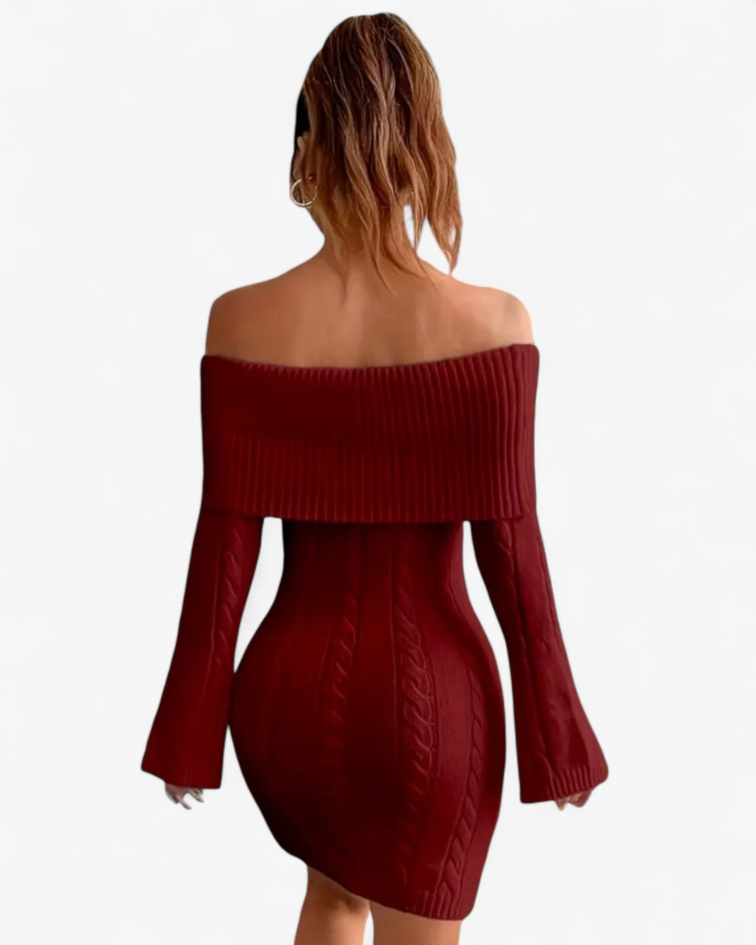 Off-Shoulder Ribbed Knit Sweater Dress