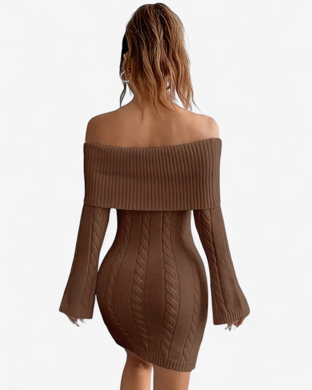 Off-Shoulder Ribbed Knit Sweater Dress