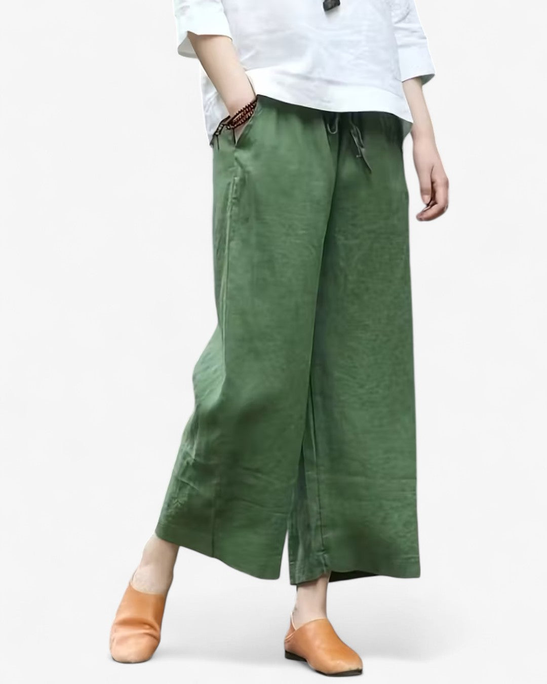 Cropped Wide-Leg Drawstring Pants