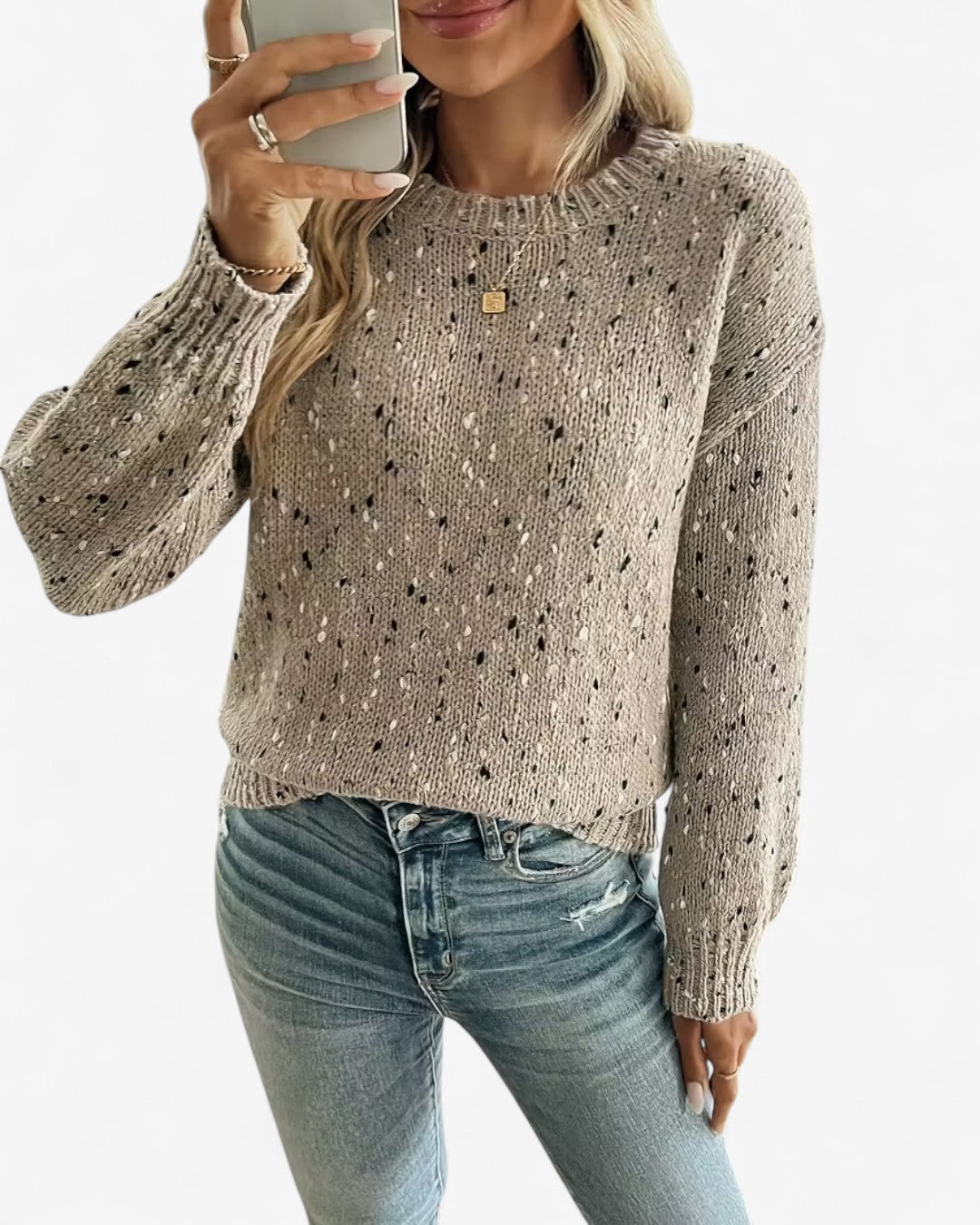 Dot Pattern Drop-Shoulder Sweater