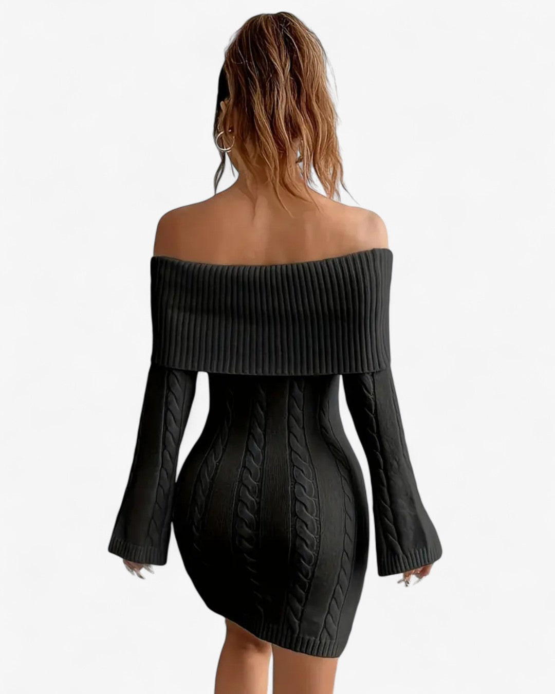 Off-Shoulder Ribbed Knit Sweater Dress