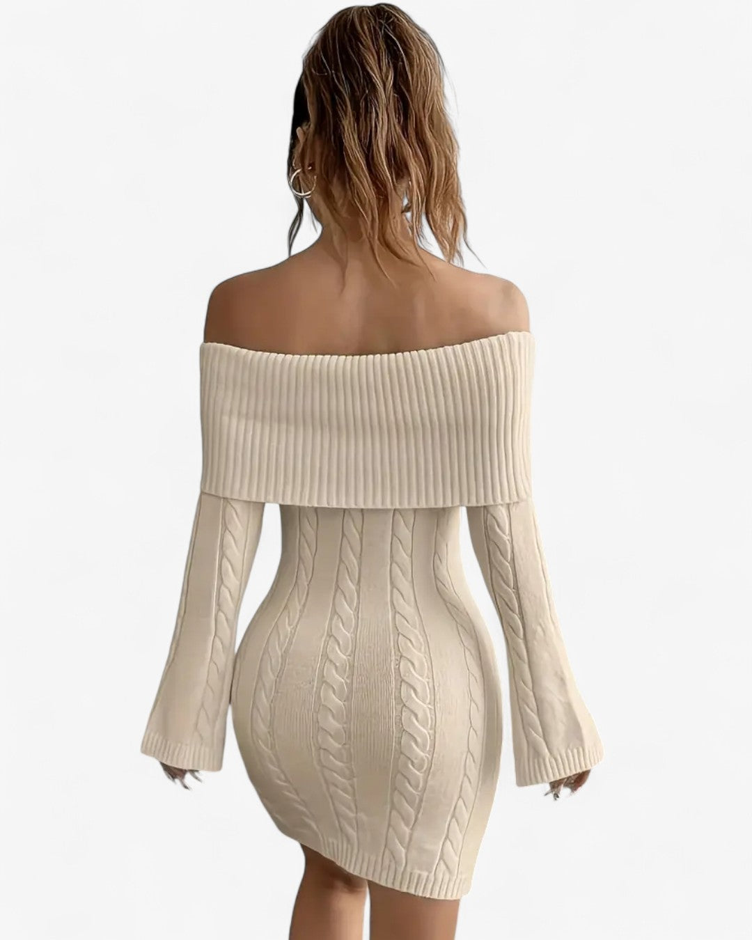 Off-Shoulder Ribbed Knit Sweater Dress