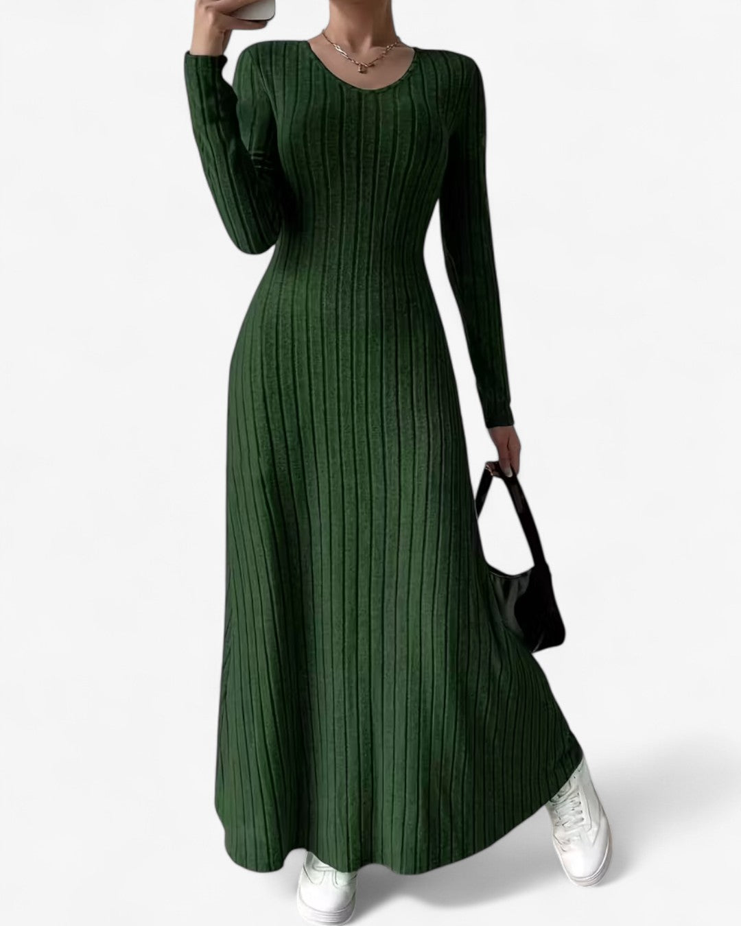 V-Neck Long-Sleeve A-Line Maxi Dress