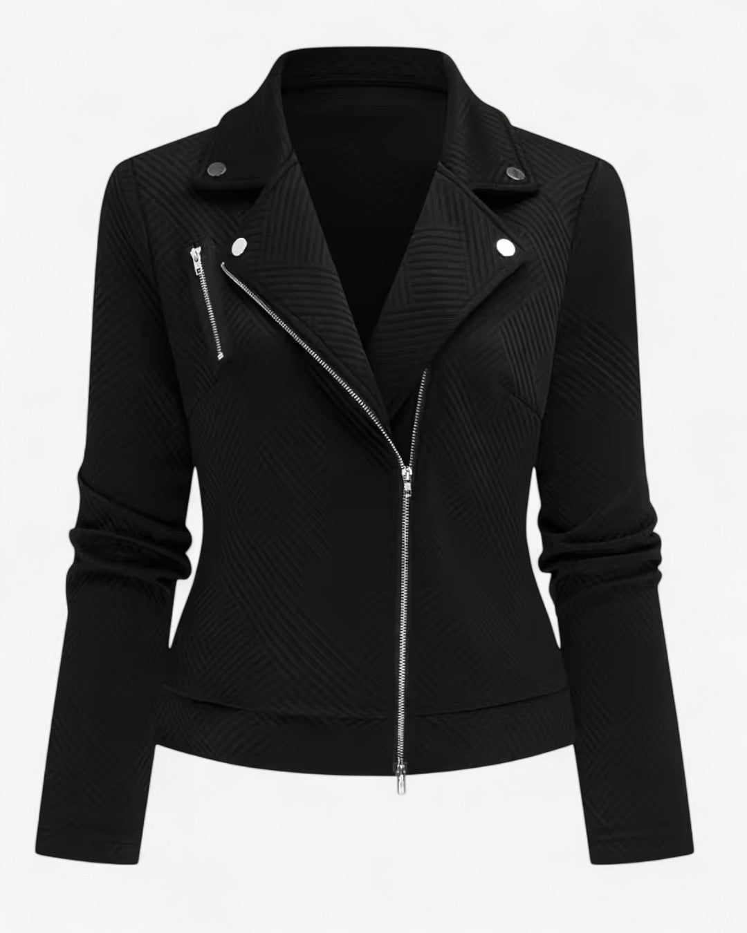 Classic Grid-Pattern Biker Jacket