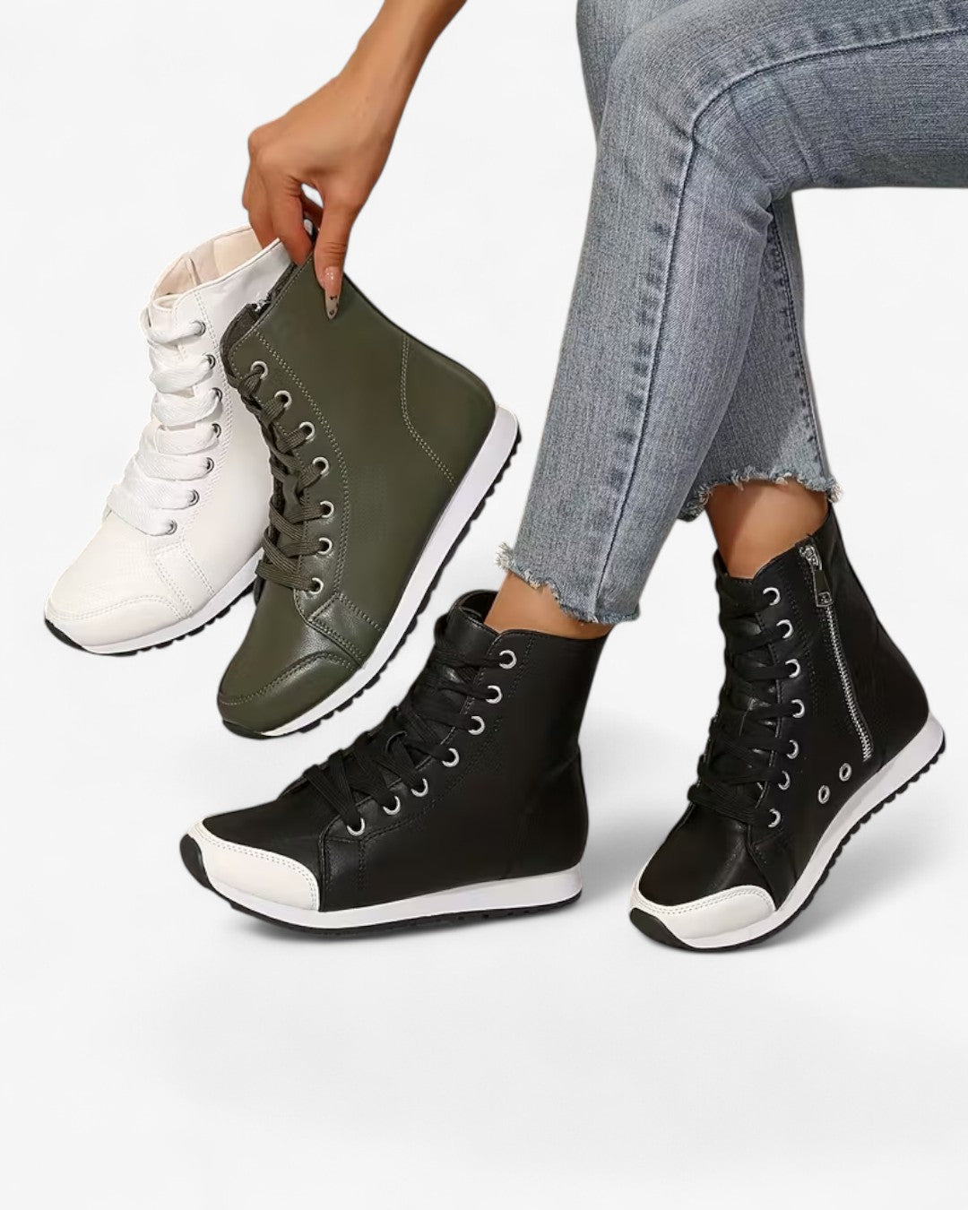 High-Top Zipper Lace-Up Ankle Boots