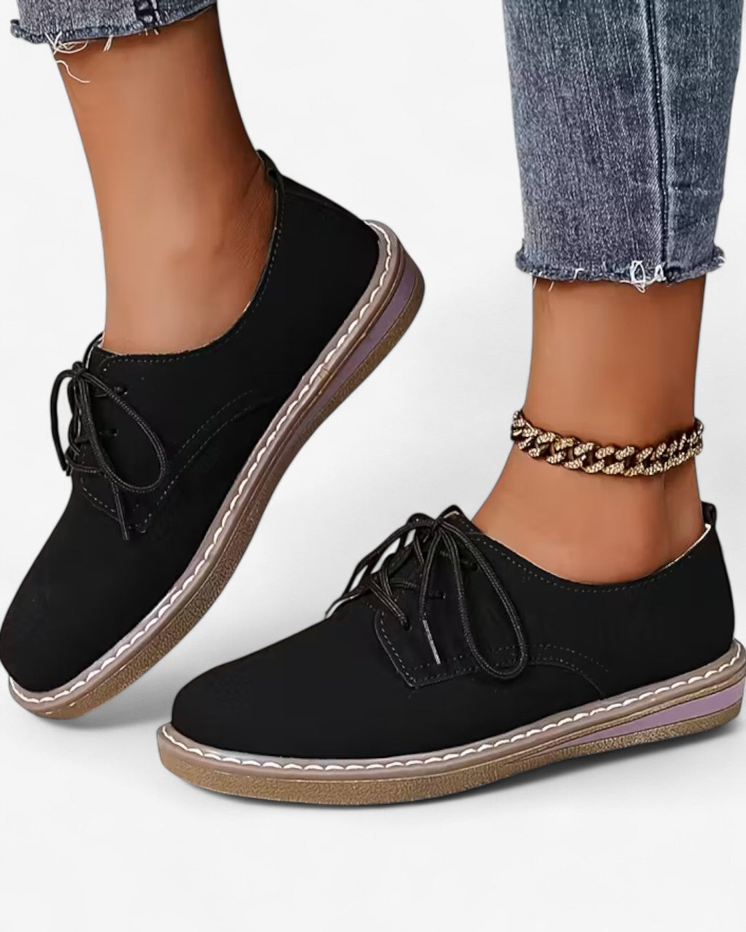 Classic Solid Color Lace-Up Brogue Flats