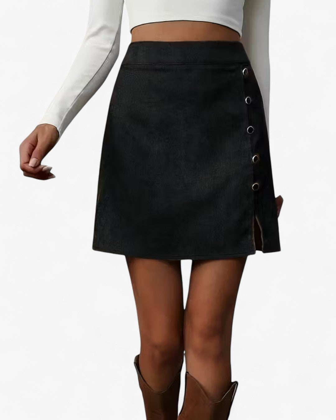 Brown A-Line Skirt with Button Detail