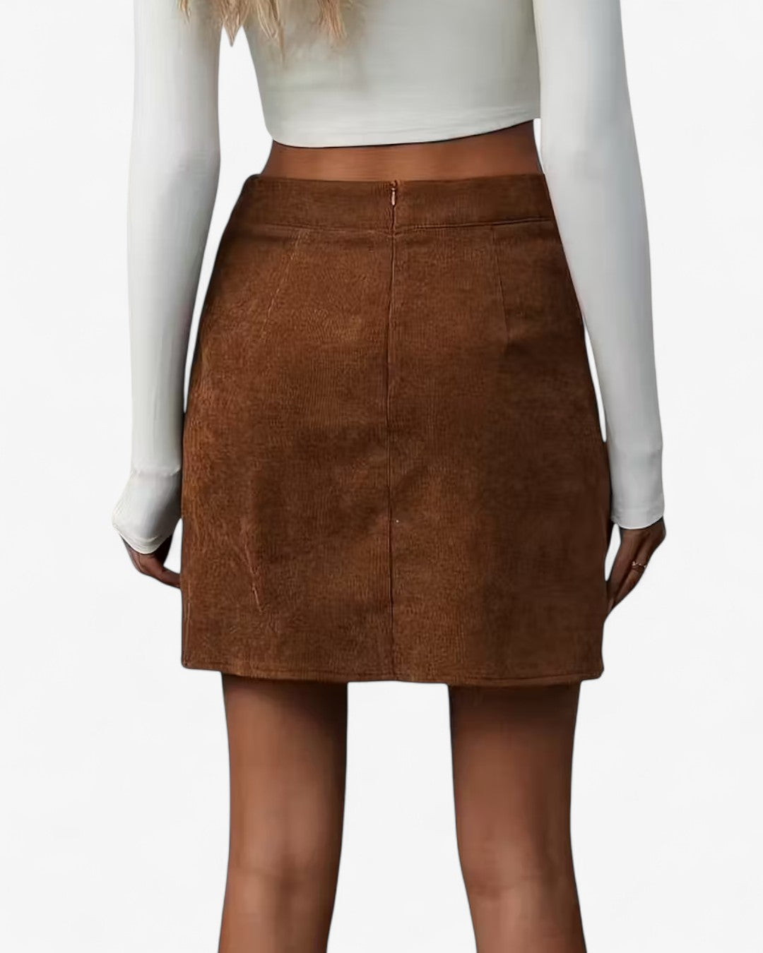 Brown A-Line Skirt with Button Detail