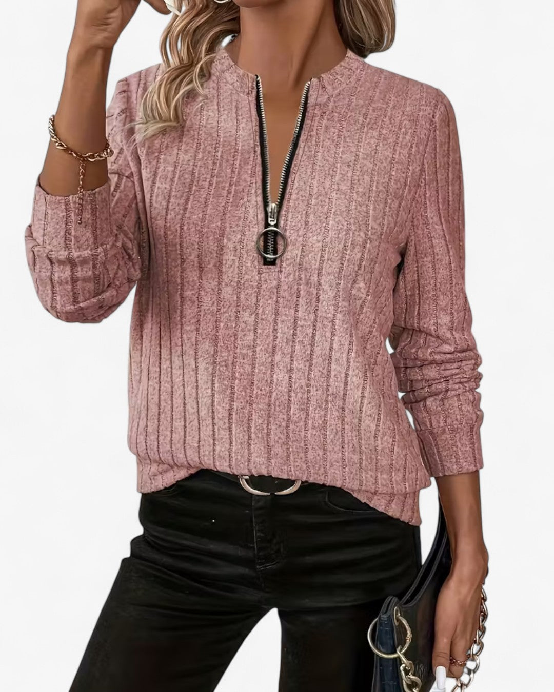 Ribbed Half-Zip Knit Top