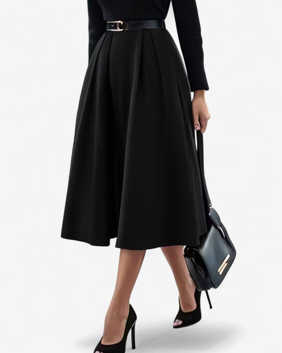 Pleated Midi Skirt with Subtle Shine