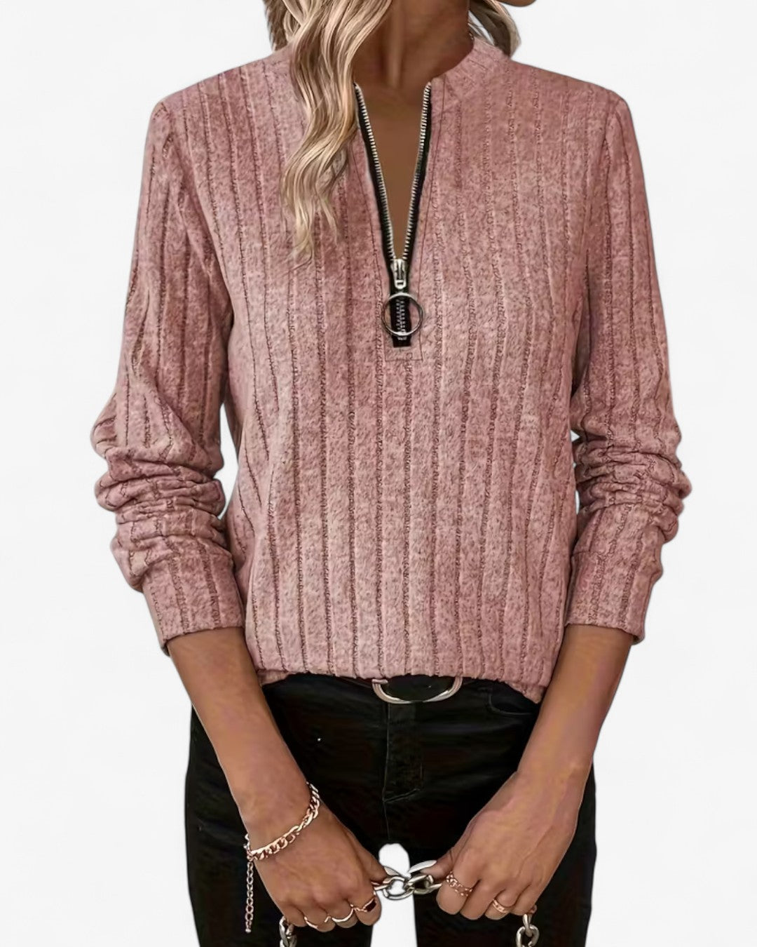 Ribbed Half-Zip Knit Top