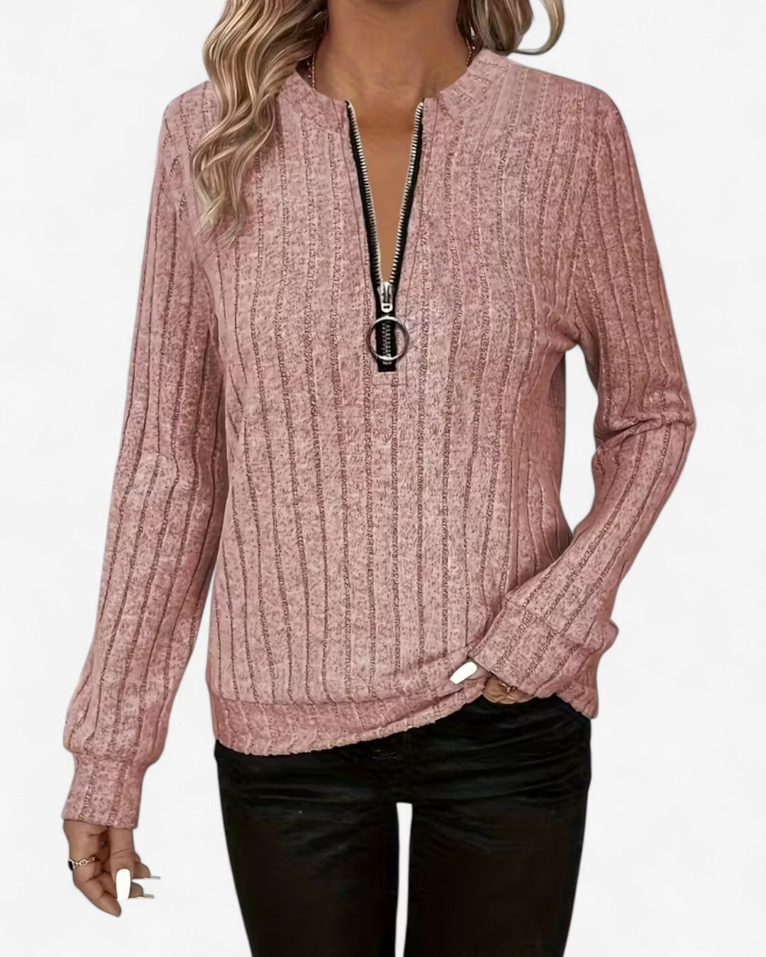 Ribbed Half-Zip Knit Top