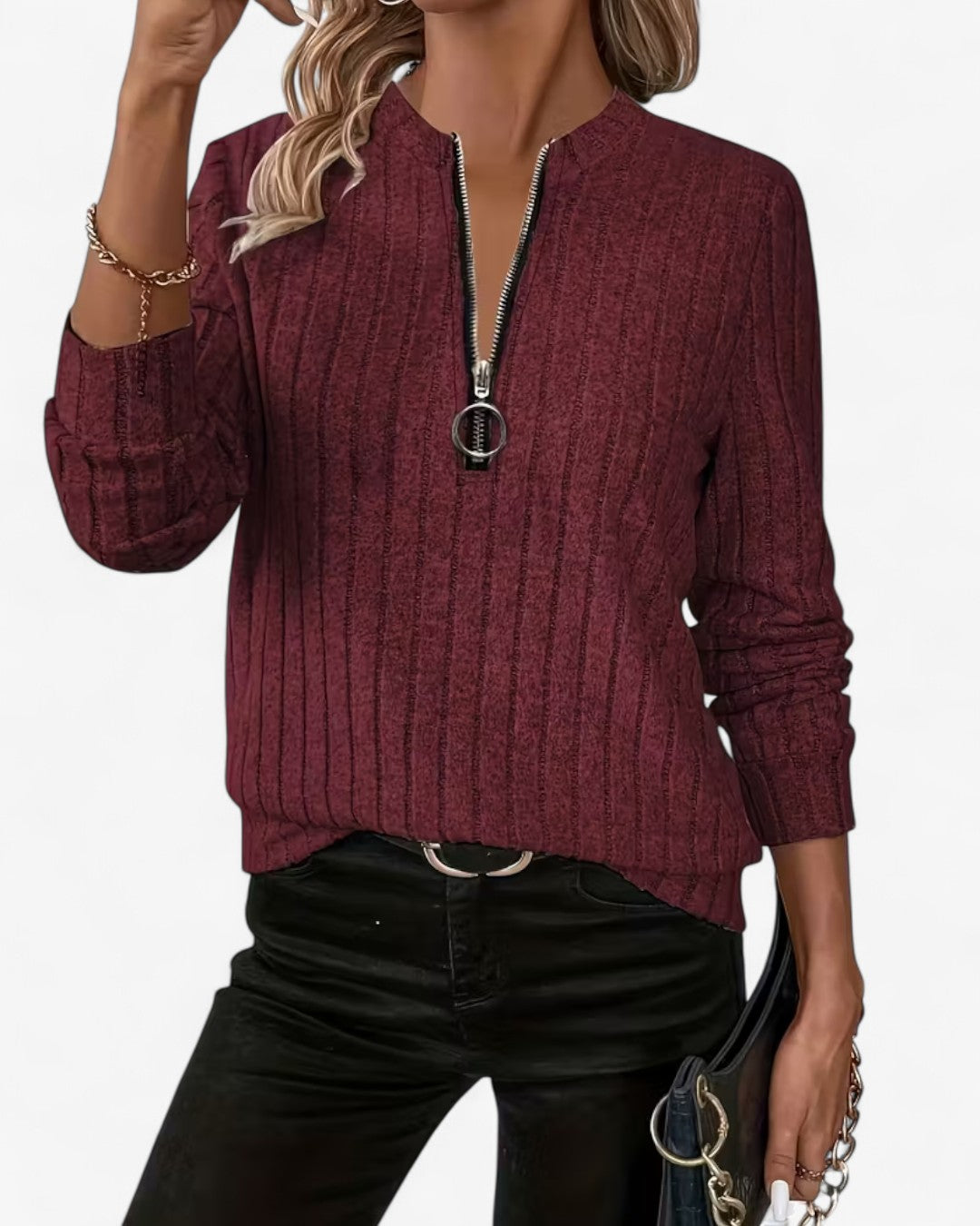 Ribbed Half-Zip Knit Top