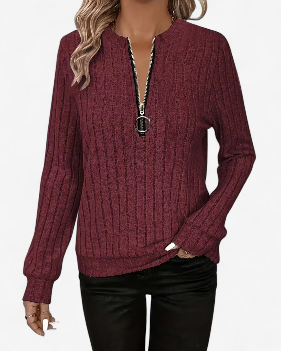 Ribbed Half-Zip Knit Top