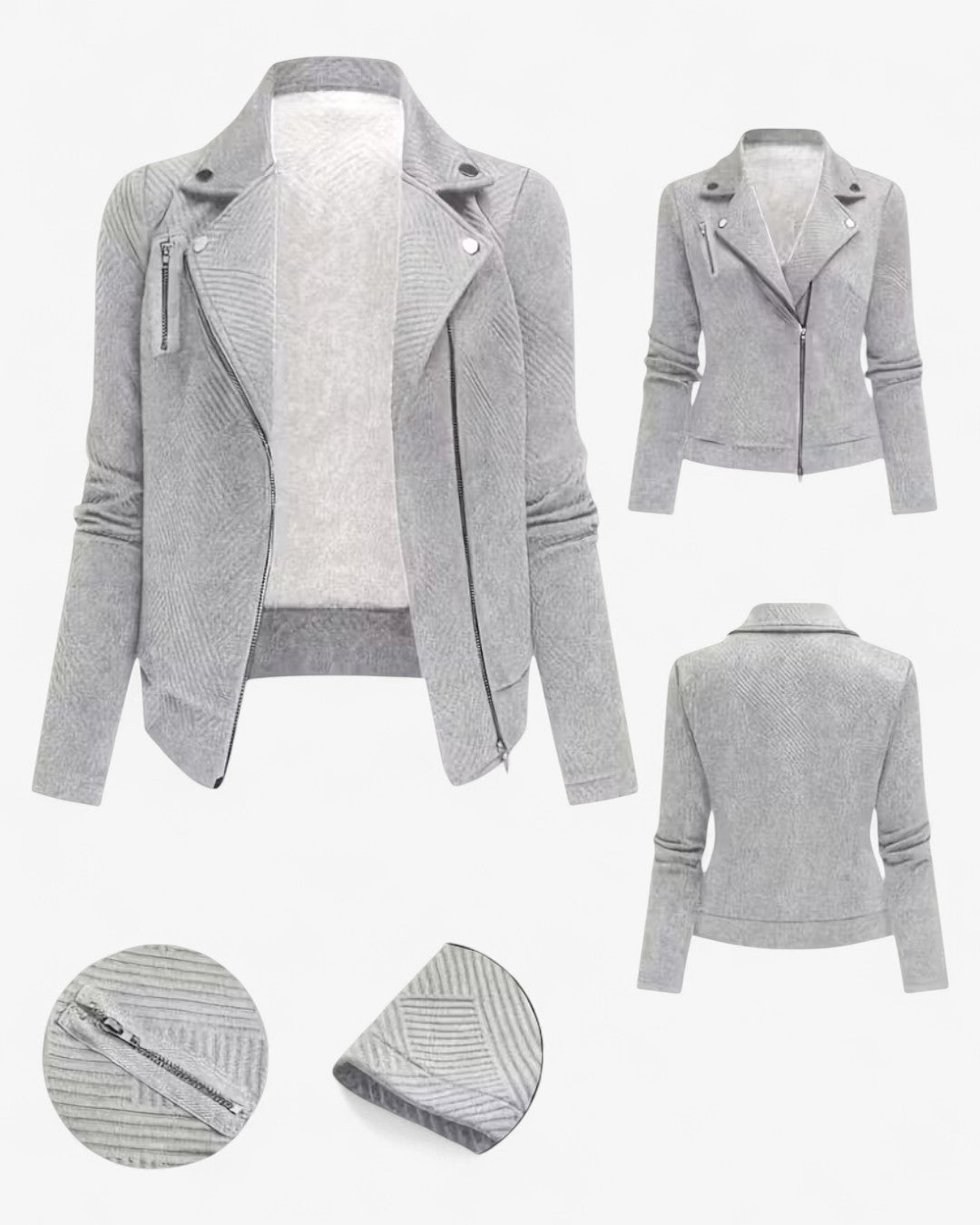 Classic Grid-Pattern Biker Jacket