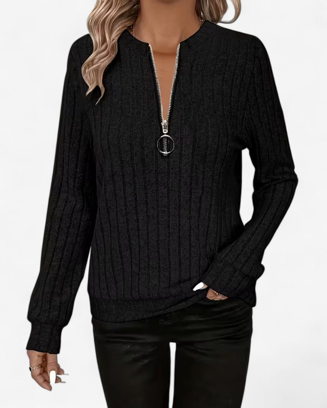 Ribbed Half-Zip Knit Top