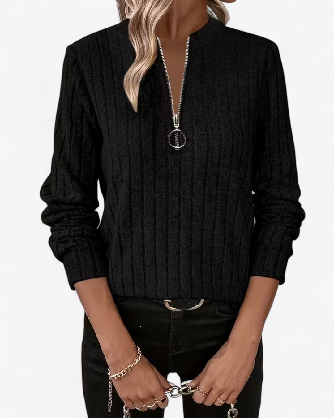 Ribbed Half-Zip Knit Top
