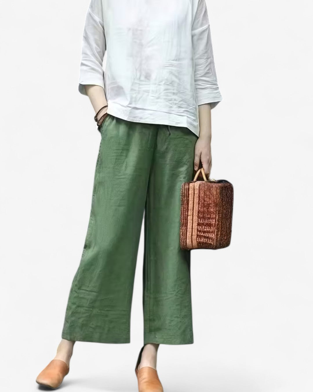 Cropped Wide-Leg Drawstring Pants
