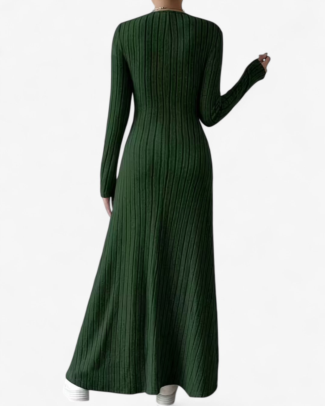 V-Neck Long-Sleeve A-Line Maxi Dress
