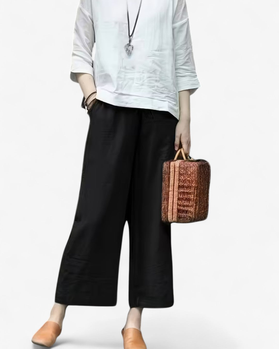 Cropped Wide-Leg Drawstring Pants