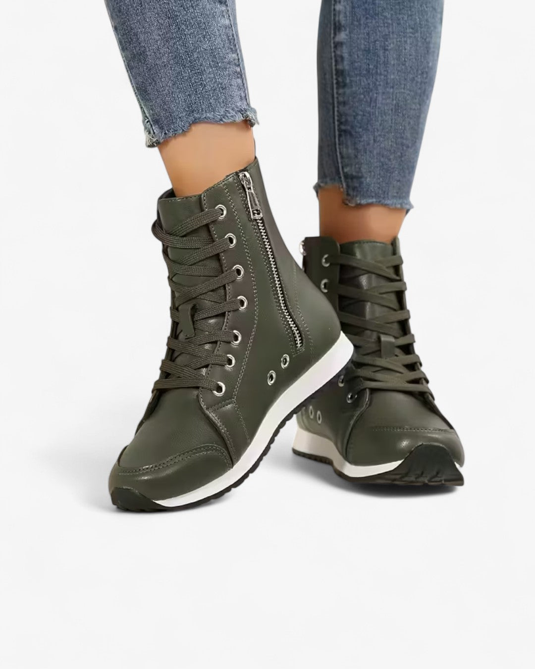 High-Top Zipper Lace-Up Ankle Boots