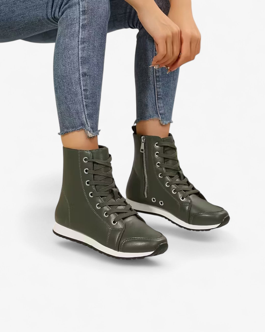 High-Top Zipper Lace-Up Ankle Boots
