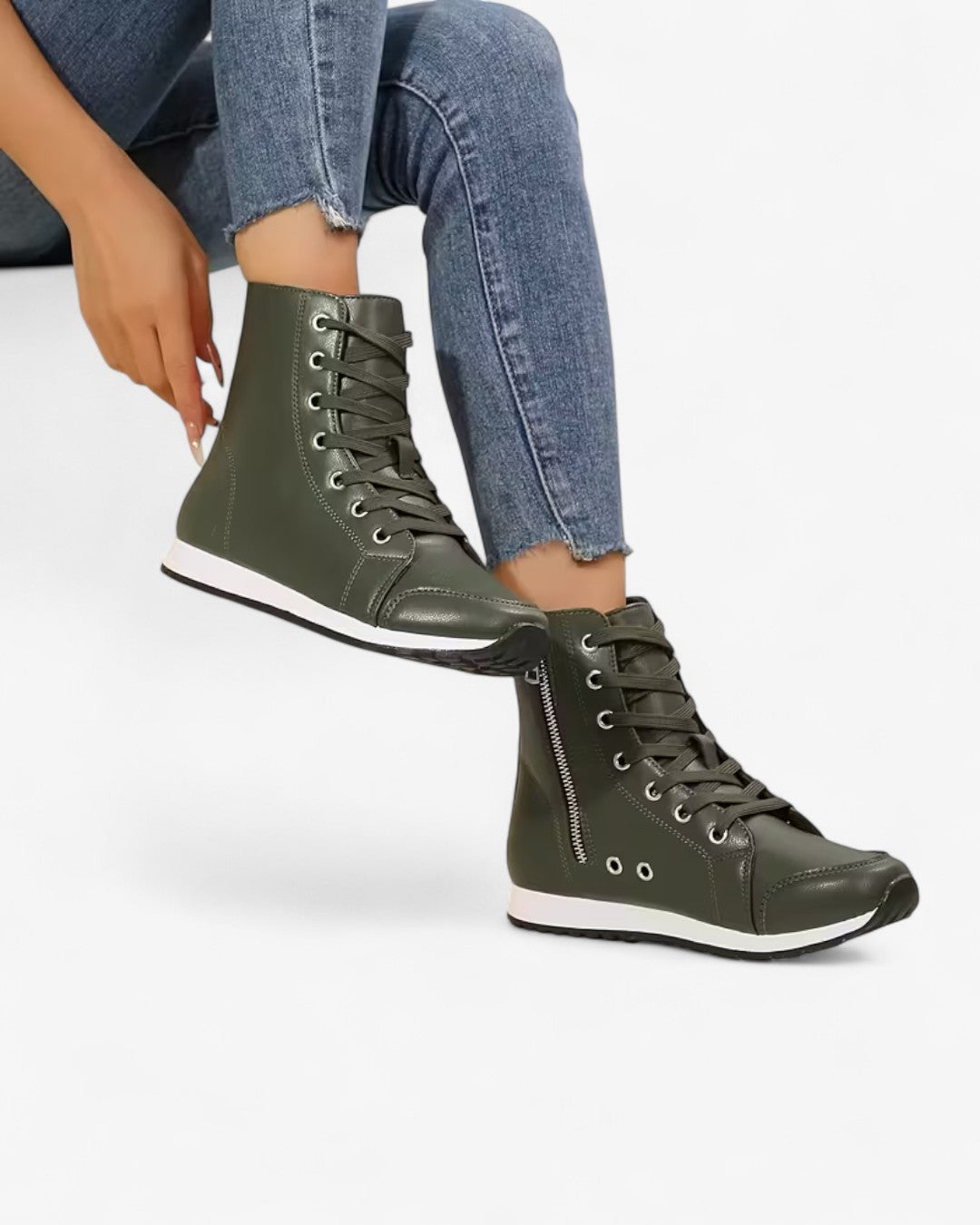 High-Top Zipper Lace-Up Ankle Boots