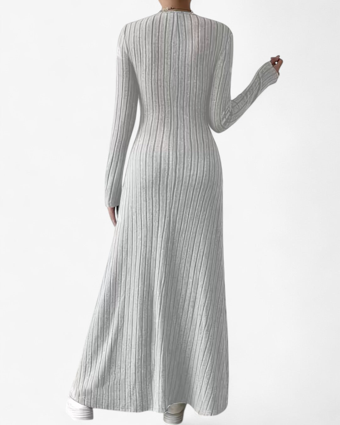 V-Neck Long-Sleeve A-Line Maxi Dress
