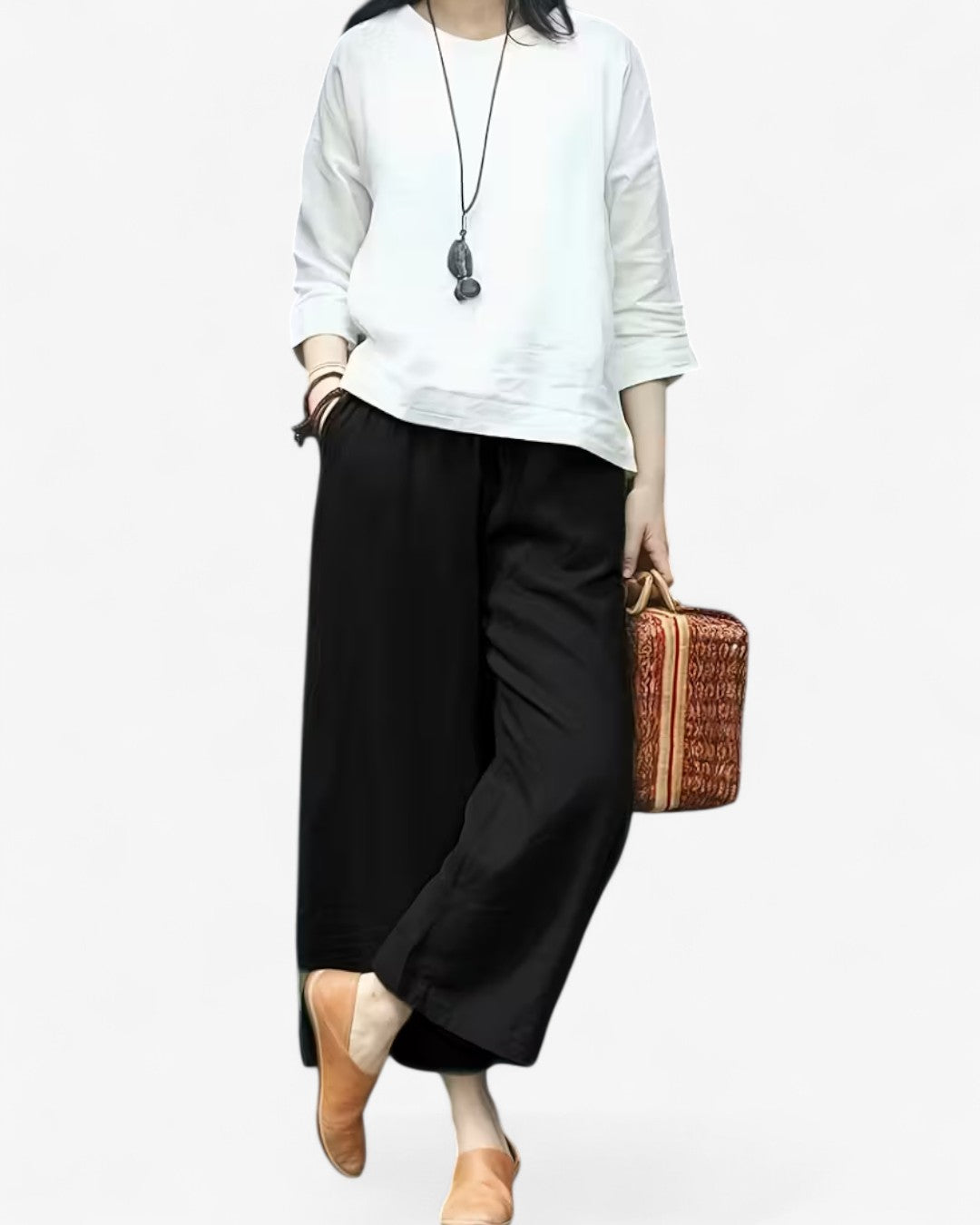 Cropped Wide-Leg Drawstring Pants