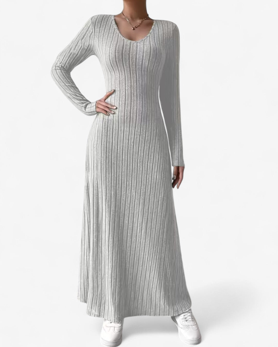 V-Neck Long-Sleeve A-Line Maxi Dress