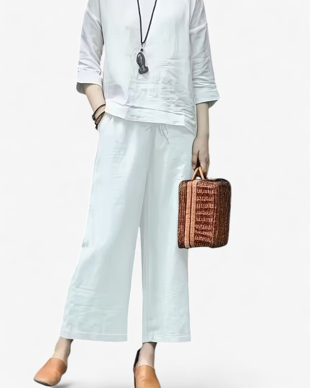 Cropped Wide-Leg Drawstring Pants