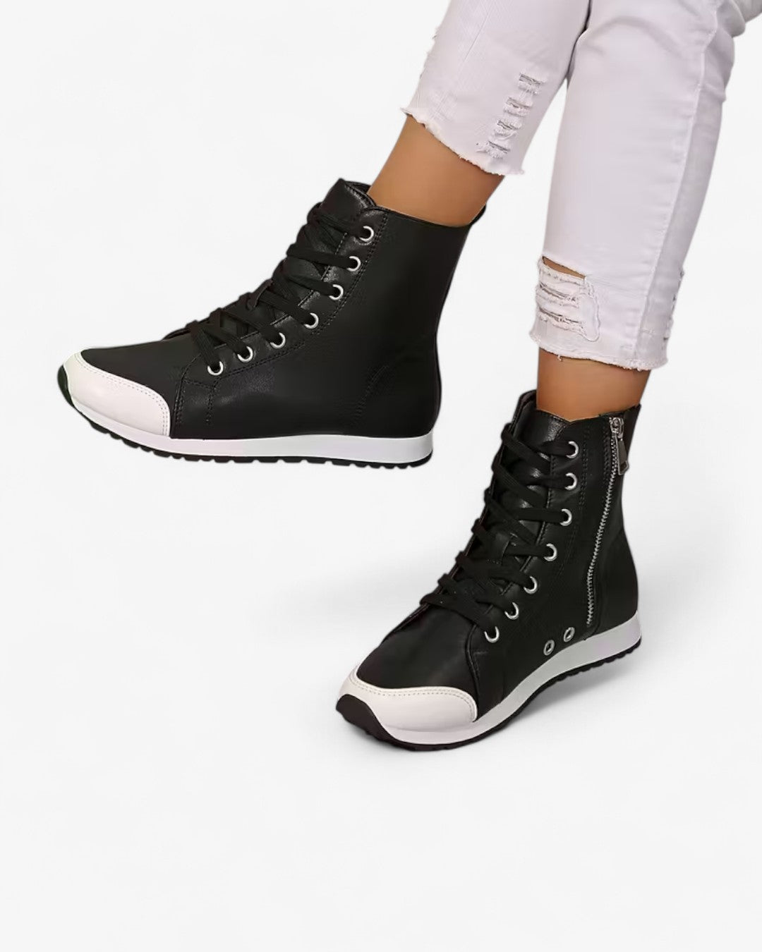 High-Top Zipper Lace-Up Ankle Boots