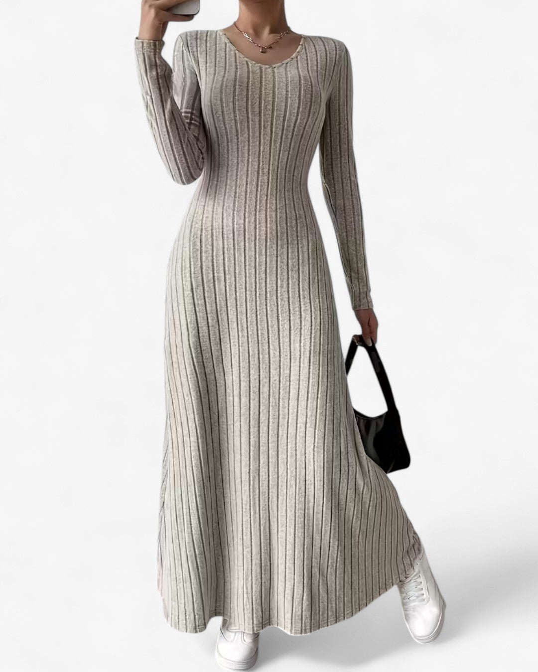 V-Neck Long-Sleeve A-Line Maxi Dress