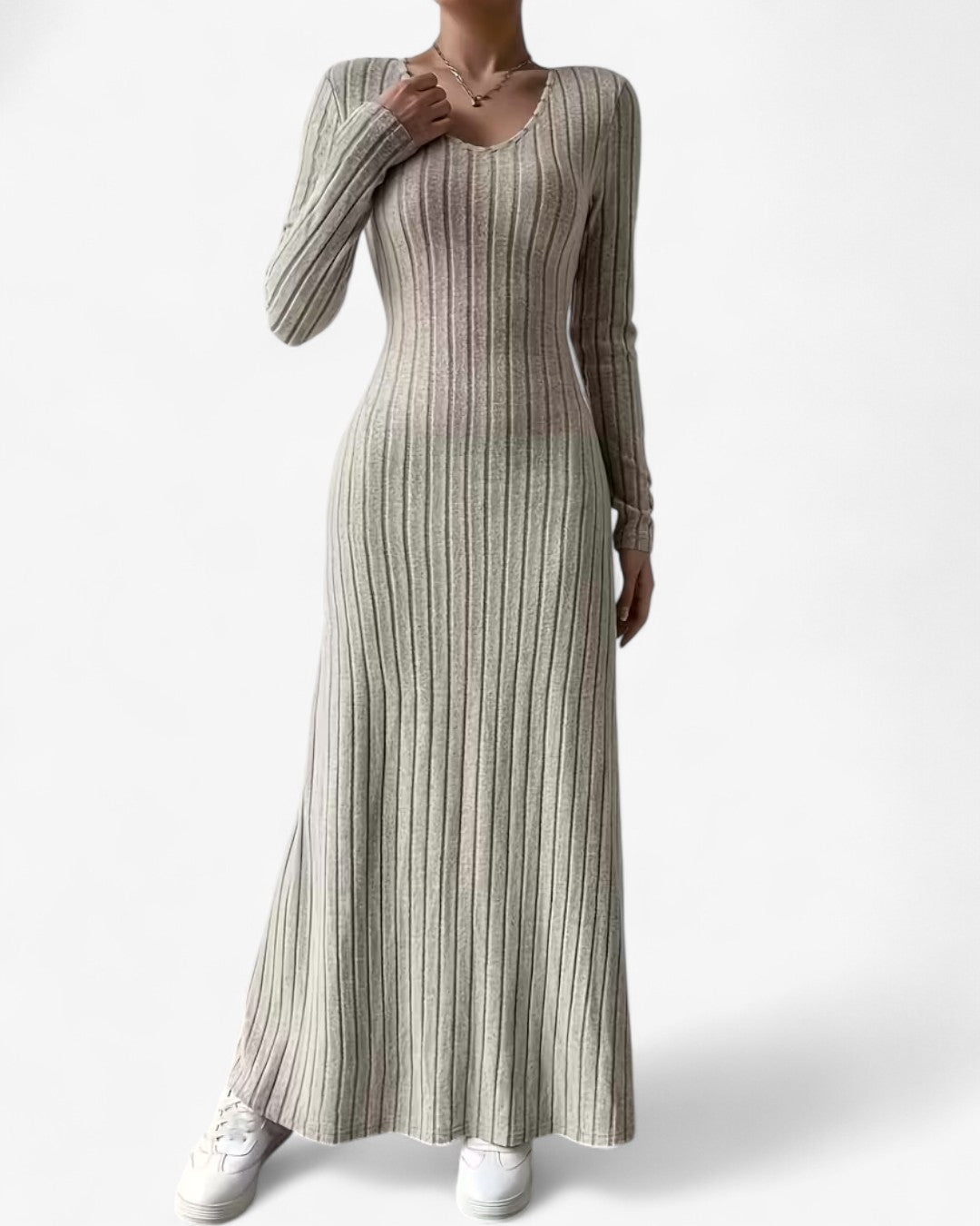 V-Neck Long-Sleeve A-Line Maxi Dress