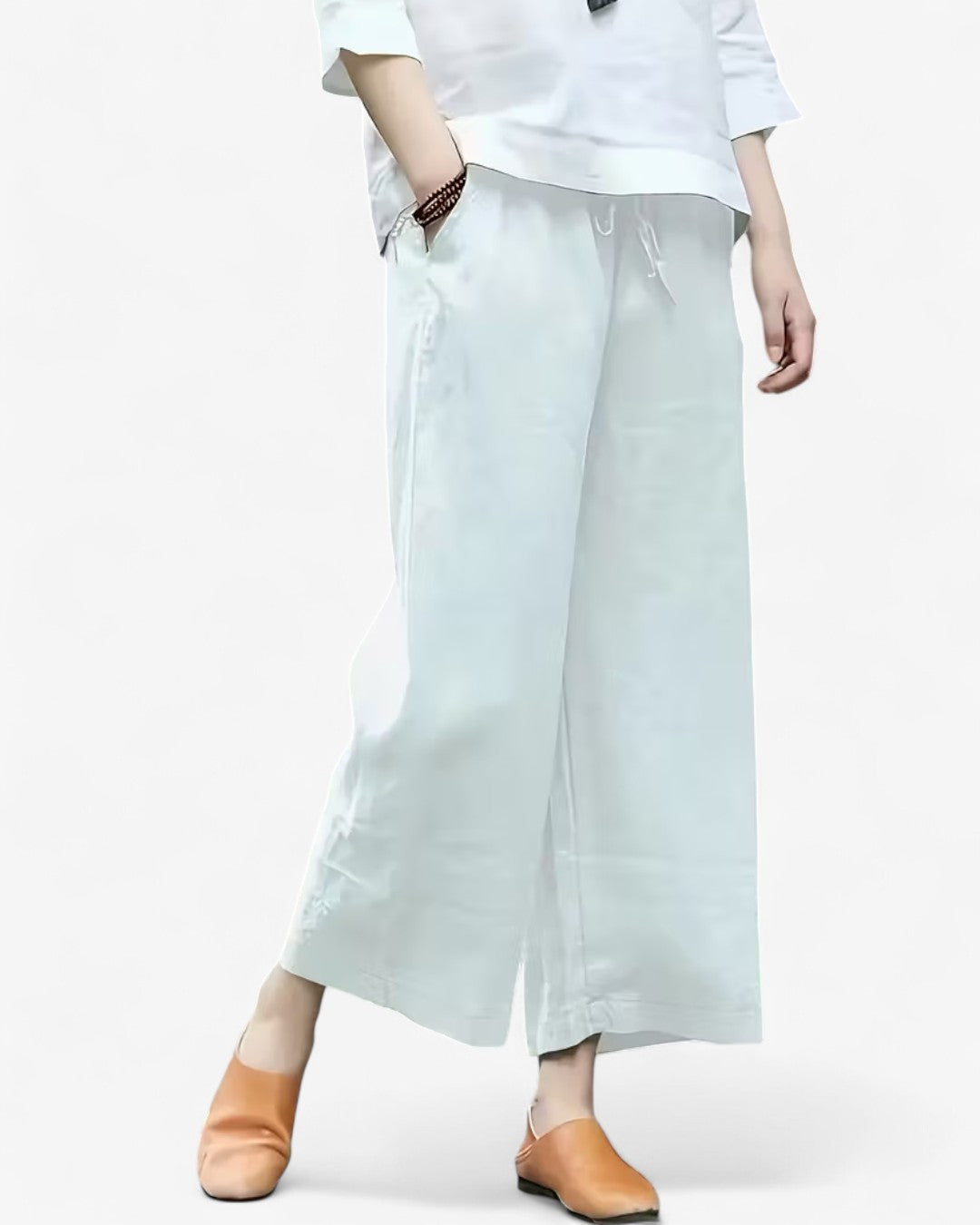 Cropped Wide-Leg Drawstring Pants