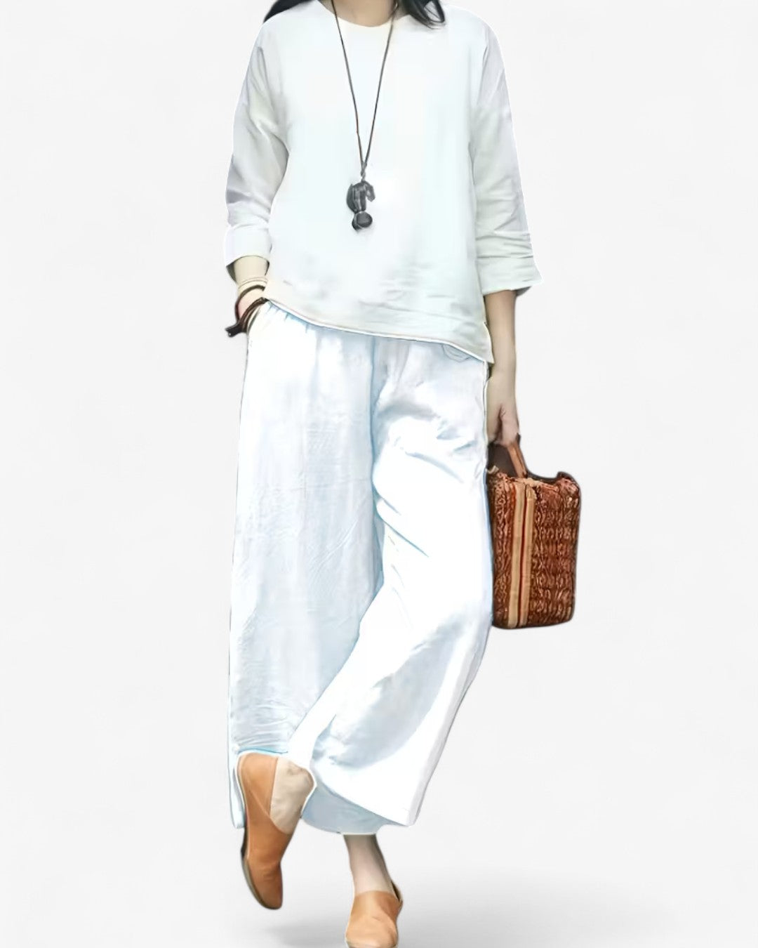 Cropped Wide-Leg Drawstring Pants