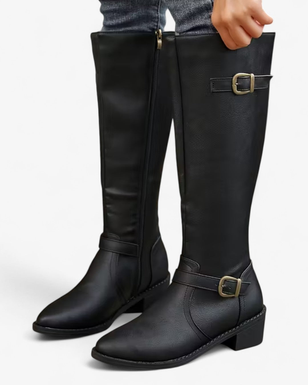 Black Round-Toe Calf Boots