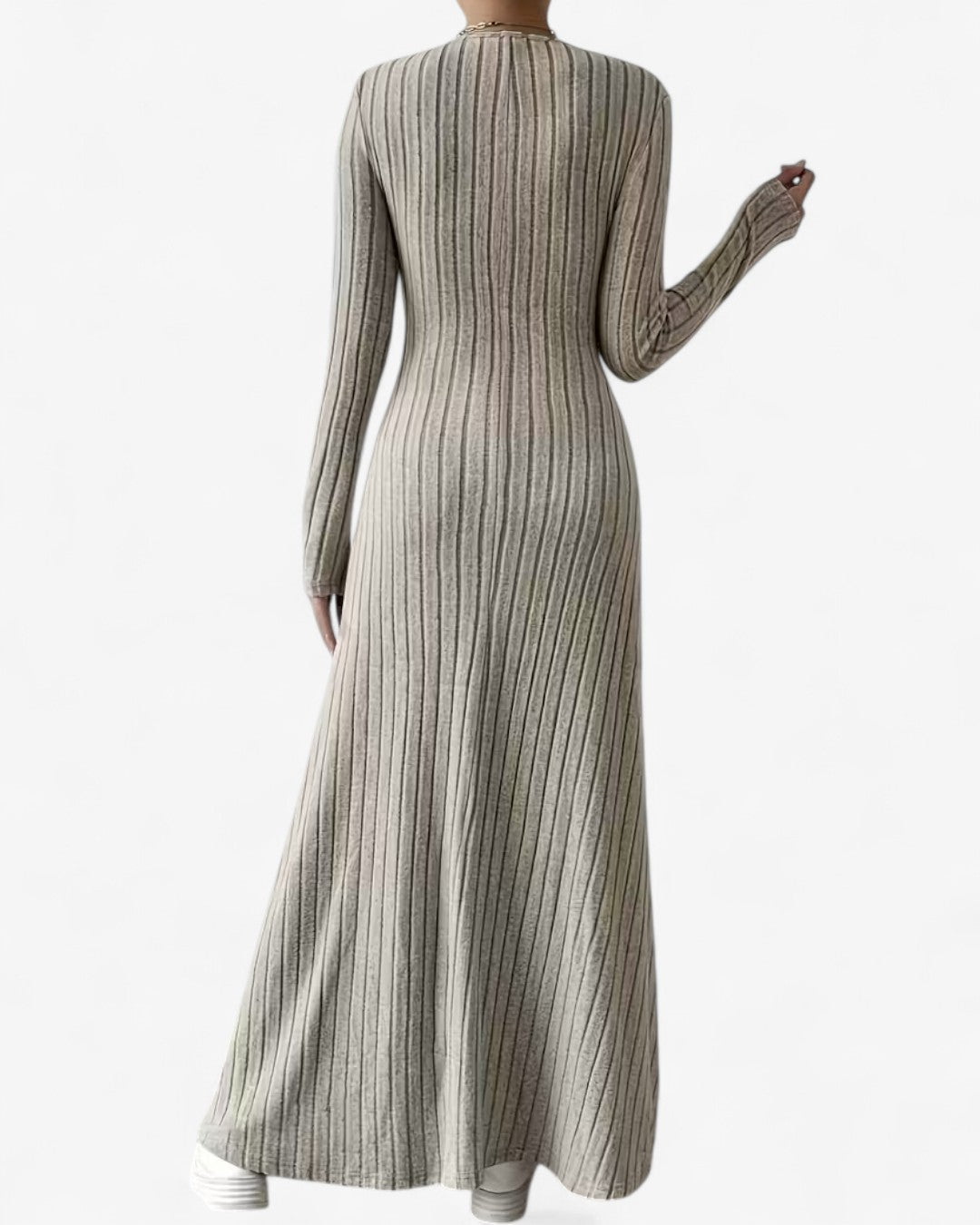 V-Neck Long-Sleeve A-Line Maxi Dress