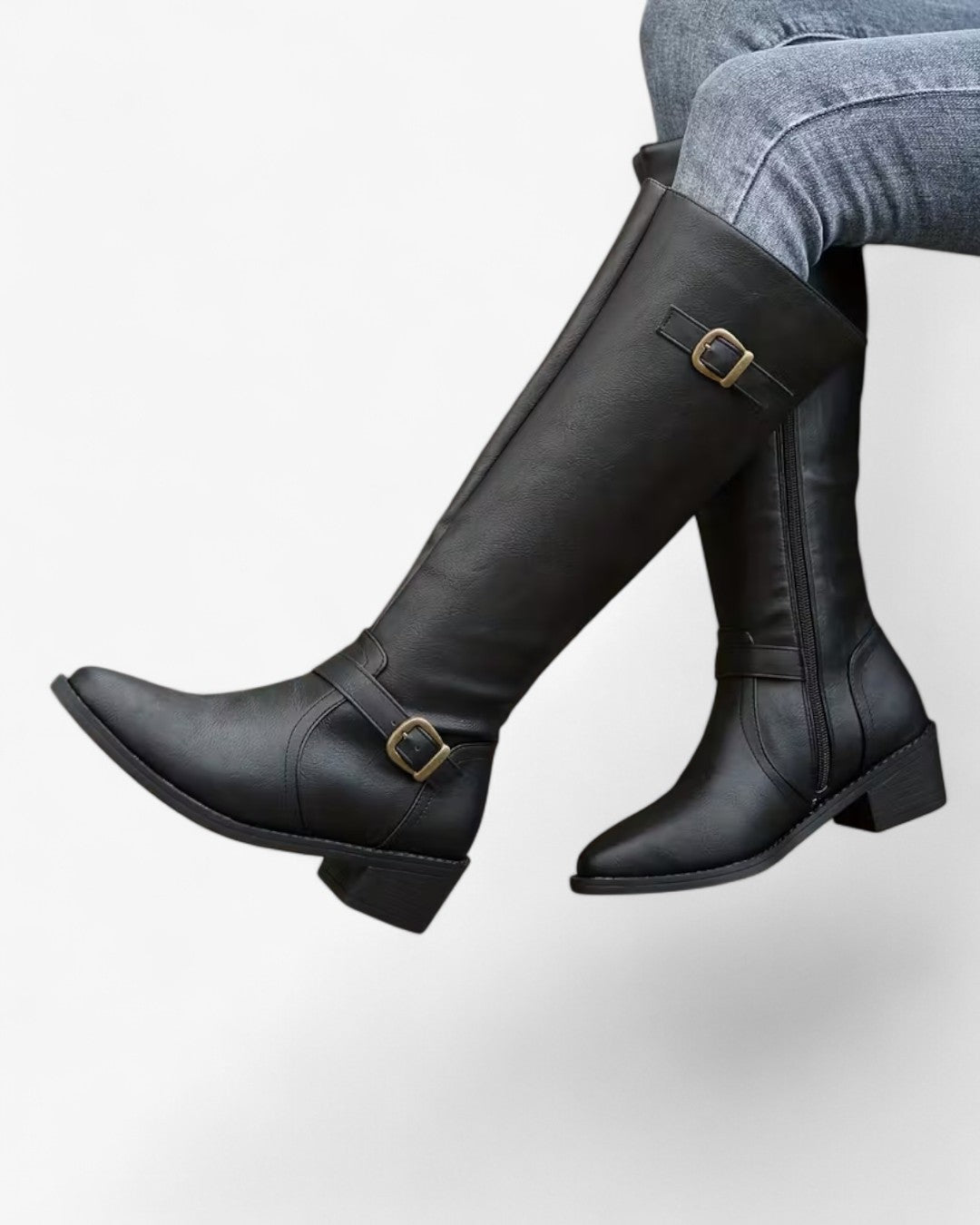 Black Round-Toe Calf Boots