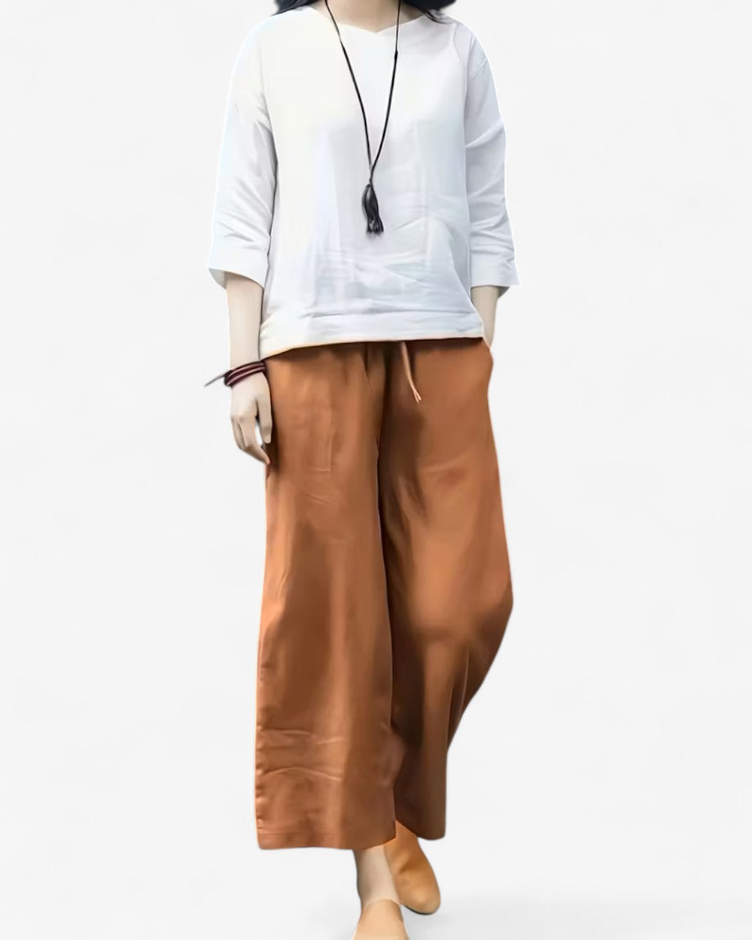 Cropped Wide-Leg Drawstring Pants
