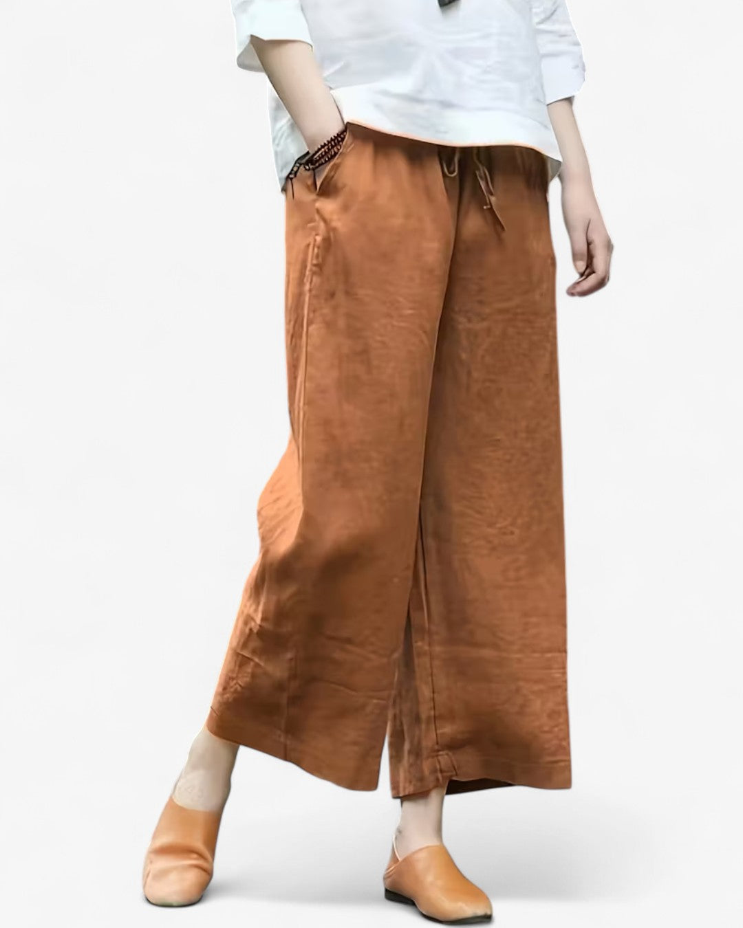 Cropped Wide-Leg Drawstring Pants