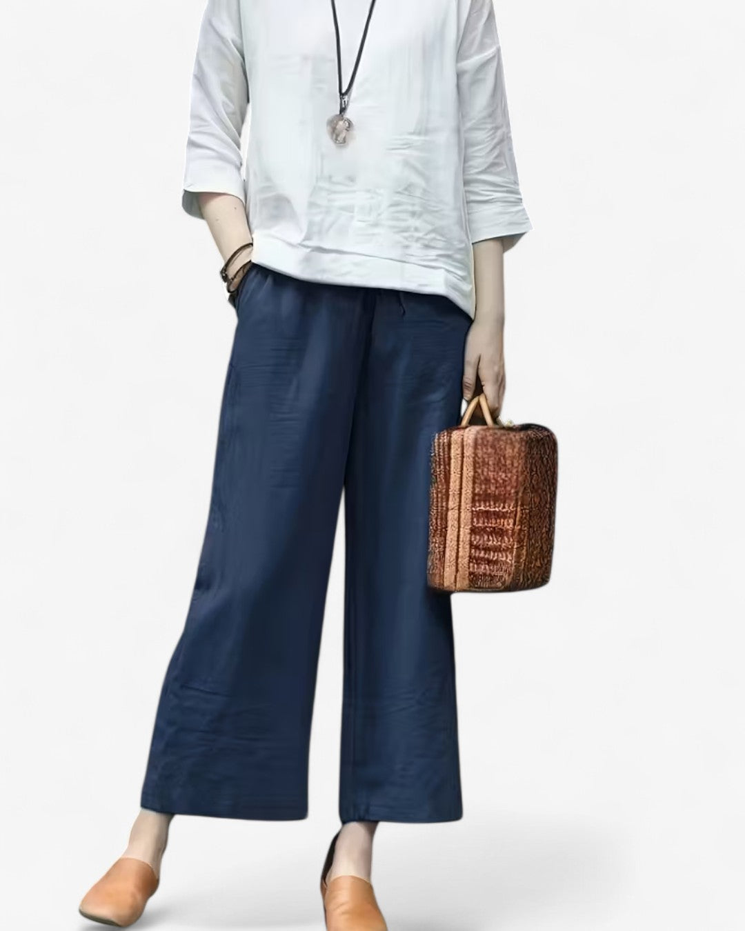 Cropped Wide-Leg Drawstring Pants