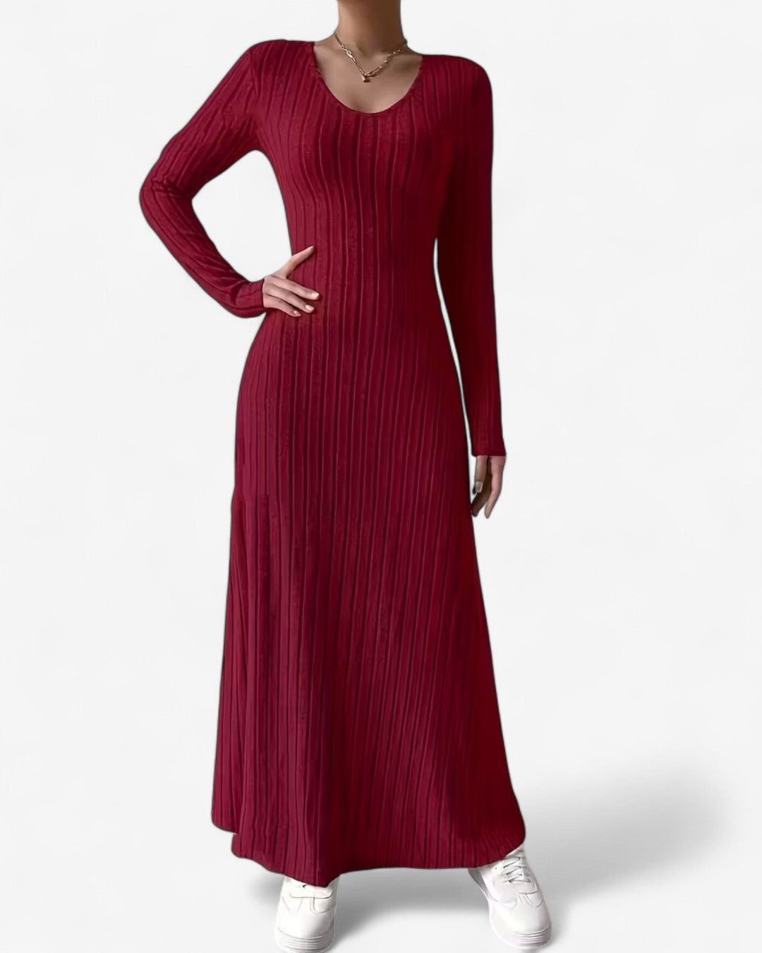 V-Neck Long-Sleeve A-Line Maxi Dress