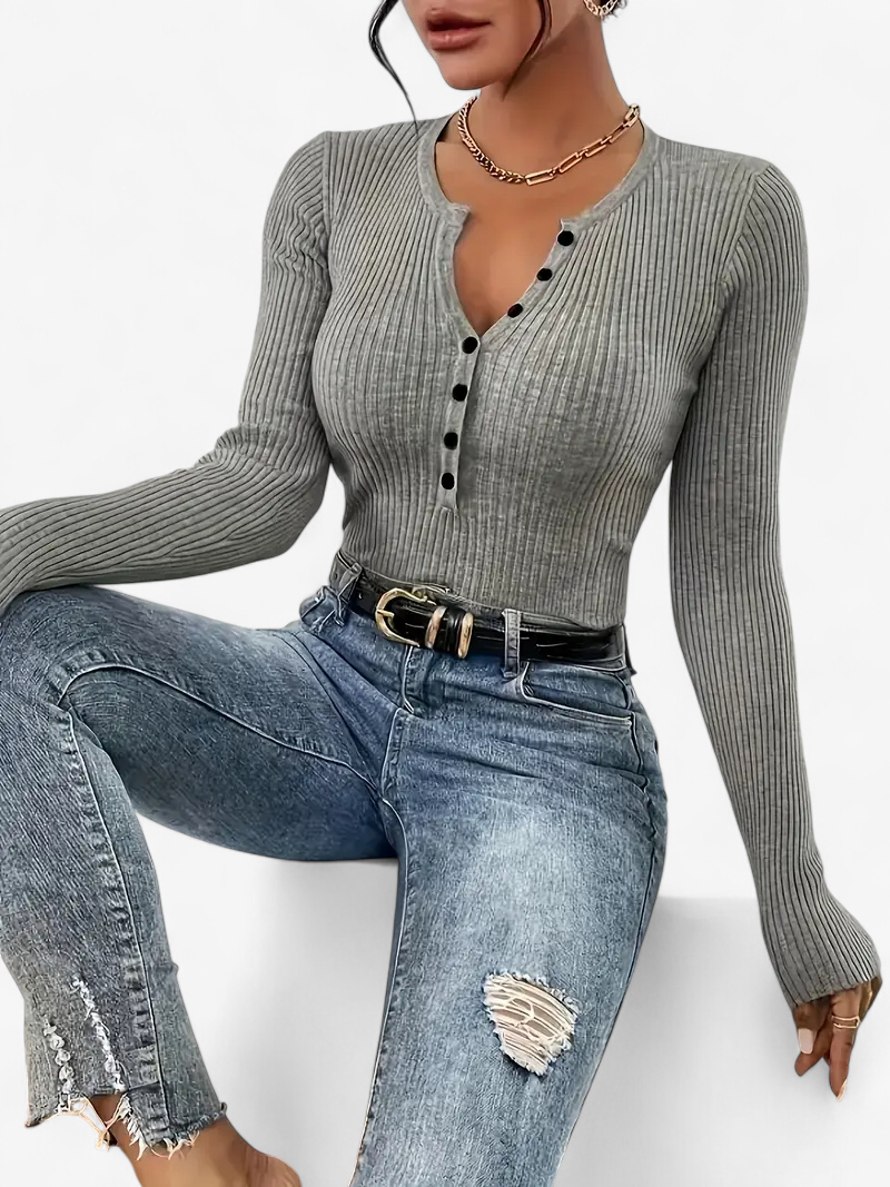 Front-Button Ribbed Knit Cardigan