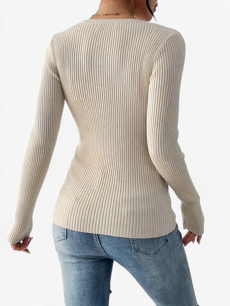 Front-Button Ribbed Knit Cardigan