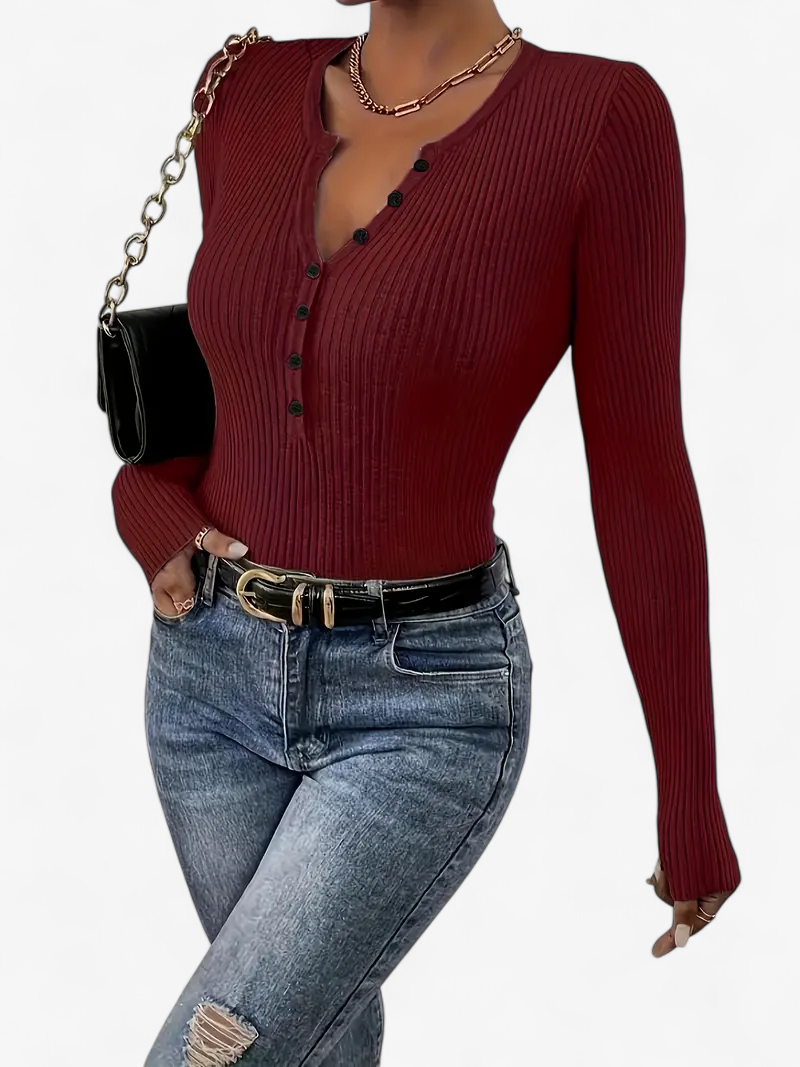 Front-Button Ribbed Knit Cardigan