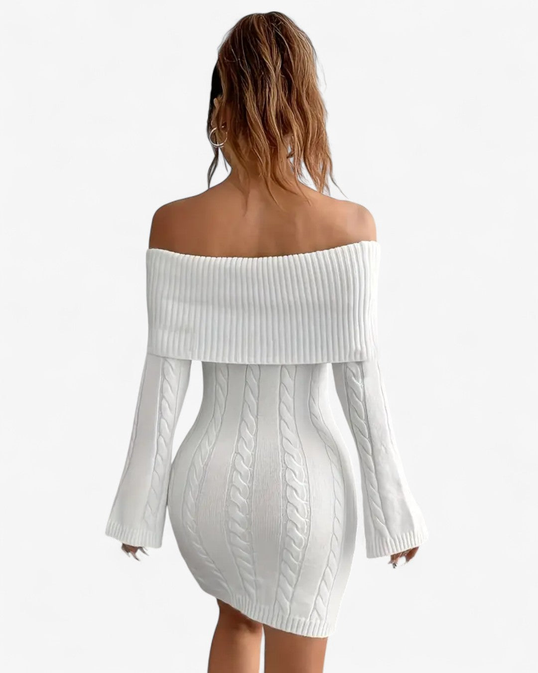 Off-Shoulder Ribbed Knit Sweater Dress
