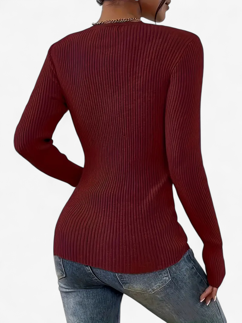 Front-Button Ribbed Knit Cardigan