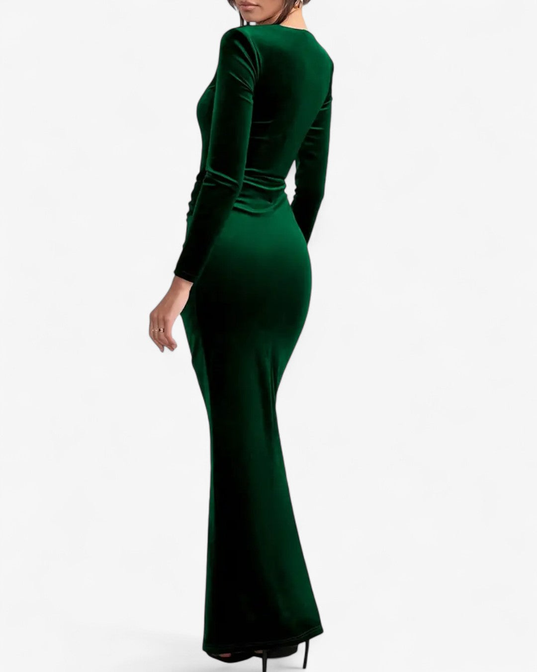 Long Sleeve Twisted Waist Slit Evening Dress