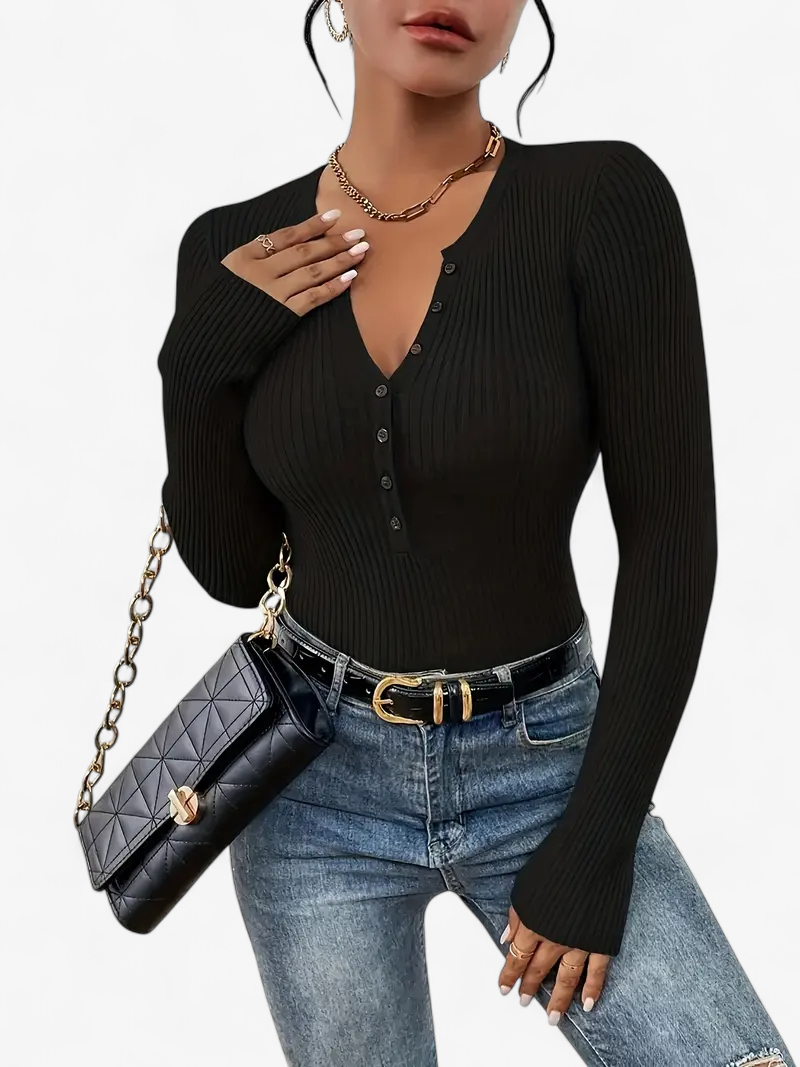 Front-Button Ribbed Knit Cardigan